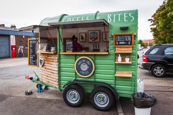 Horsebox converted into a mobile coffee stall by Imagine That Coffee, at Bristol Marina