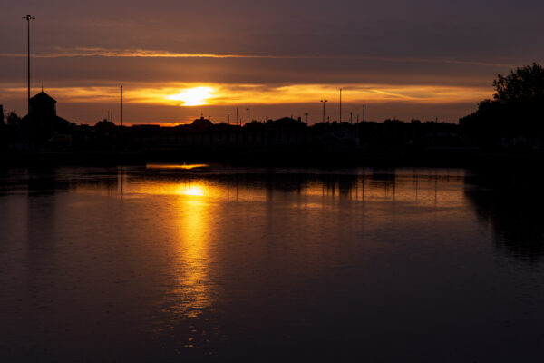 Sunrise over the Cumberland Basin in Bristol in light rain