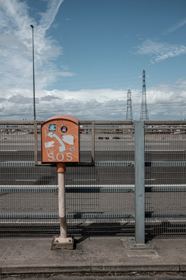 Emergency telephone on road bridge