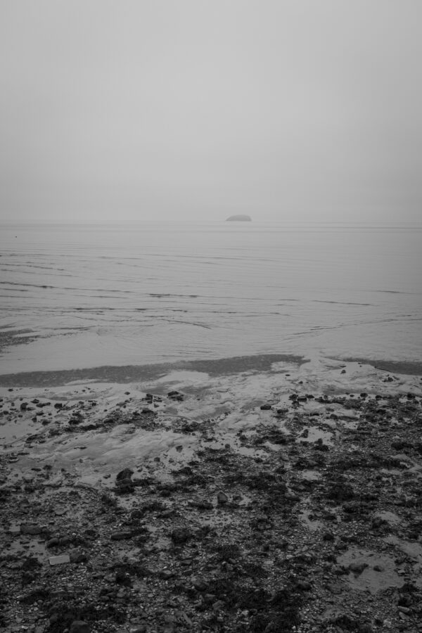 A murky view out to sea at Weston-super-Mare with Steep Holm in the distance.