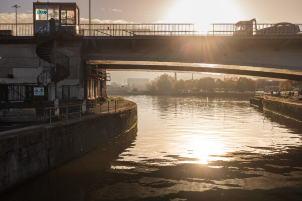 A view under the non-swinging stretch of the Plimsoll Bridge in the Cumberland Basin Flyover System, Hotwells, Bristol